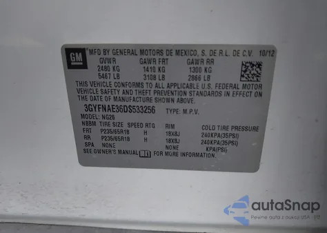 2013 Cadillac Srx Standard из США, поврежденный, VIN 3GYFNAE36DS533256